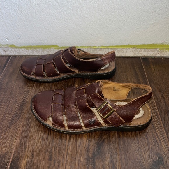 Born Mens Elbek Fisherman Closed Toe Sandals Dark Brown Leather Size 13M Buckle - Picture 3 of 8